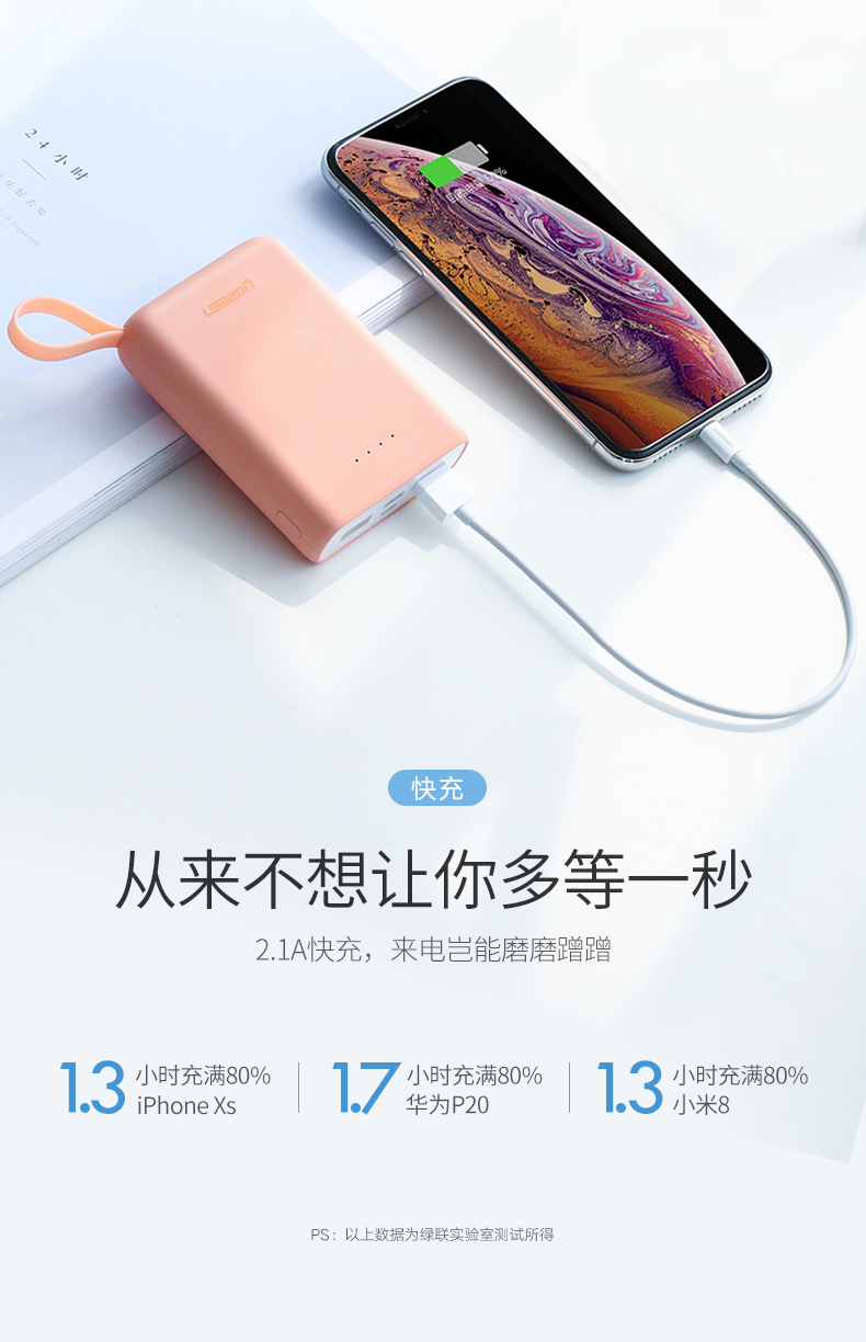 綠聯(lián)迷你充電寶，10000毫安女生便攜移動電源